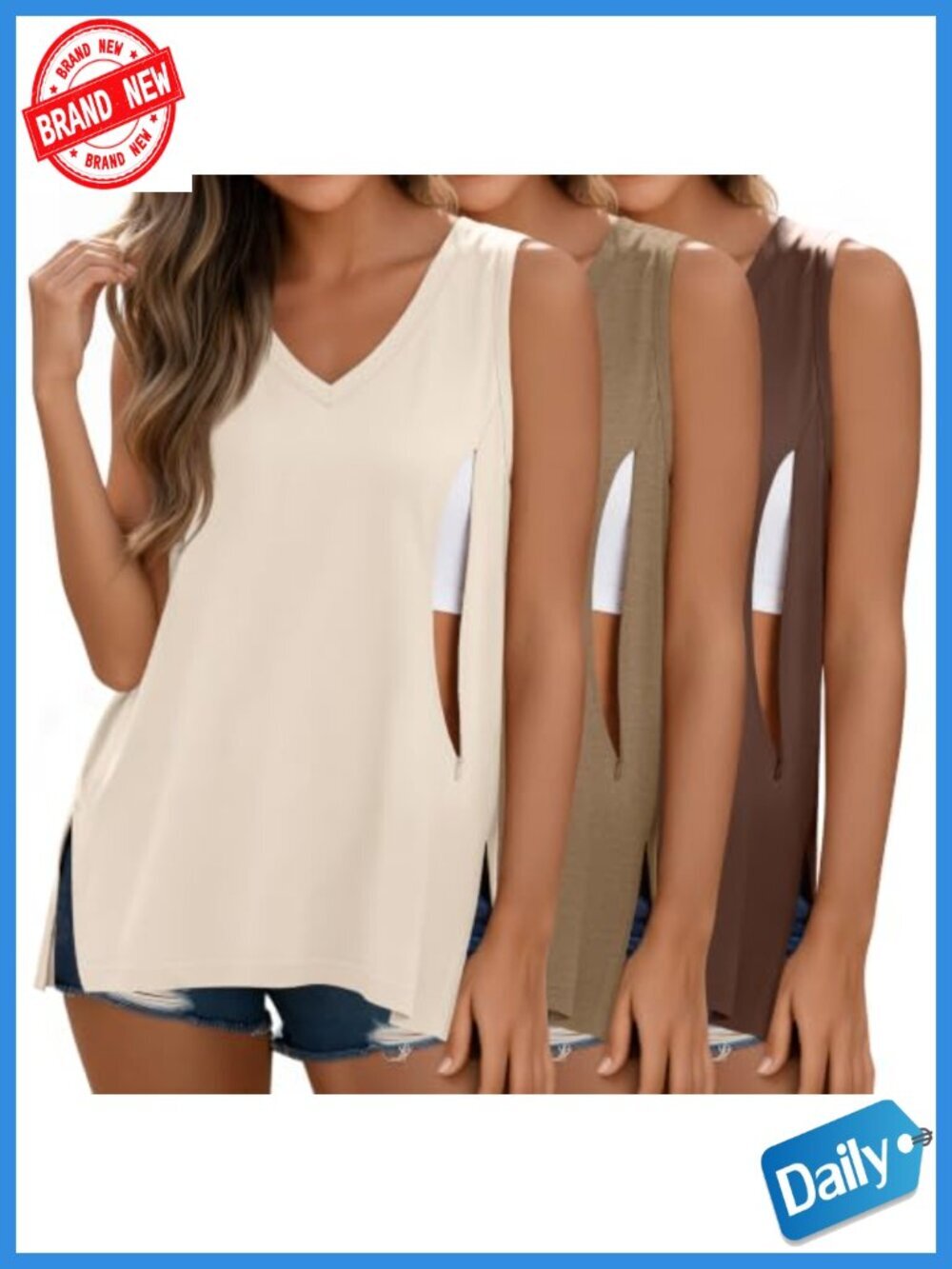 3 Pack Nursing Tank Tops V-Neck Sleeveless Hidden Zipper Maternity Cami